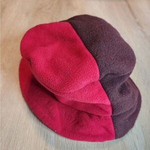 Y2K Vintage Bucket Hat Fuzzy Two Toned Fleece Colorblock 90s Brown Red
